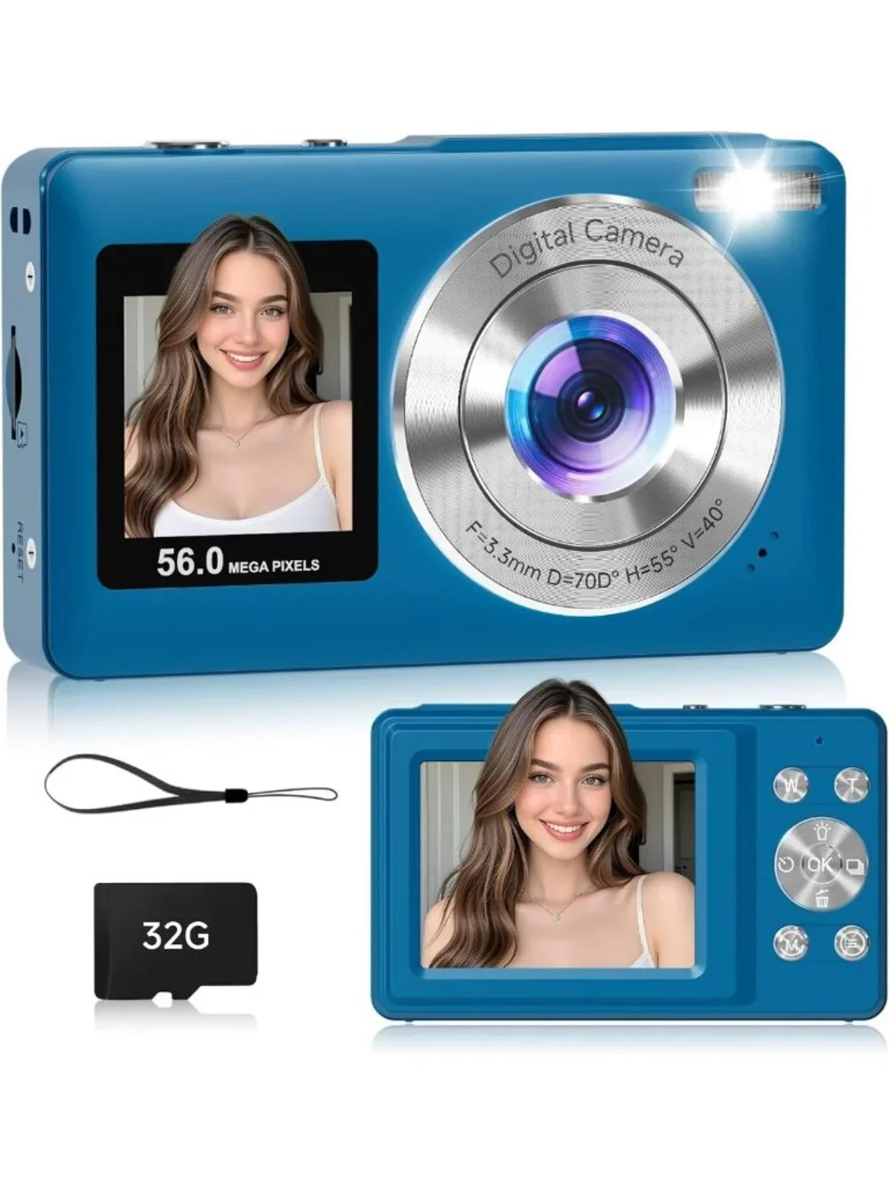 56MP Dual Screen Vlogging Camera with 16X Zoom, Anti-Shake, Compact